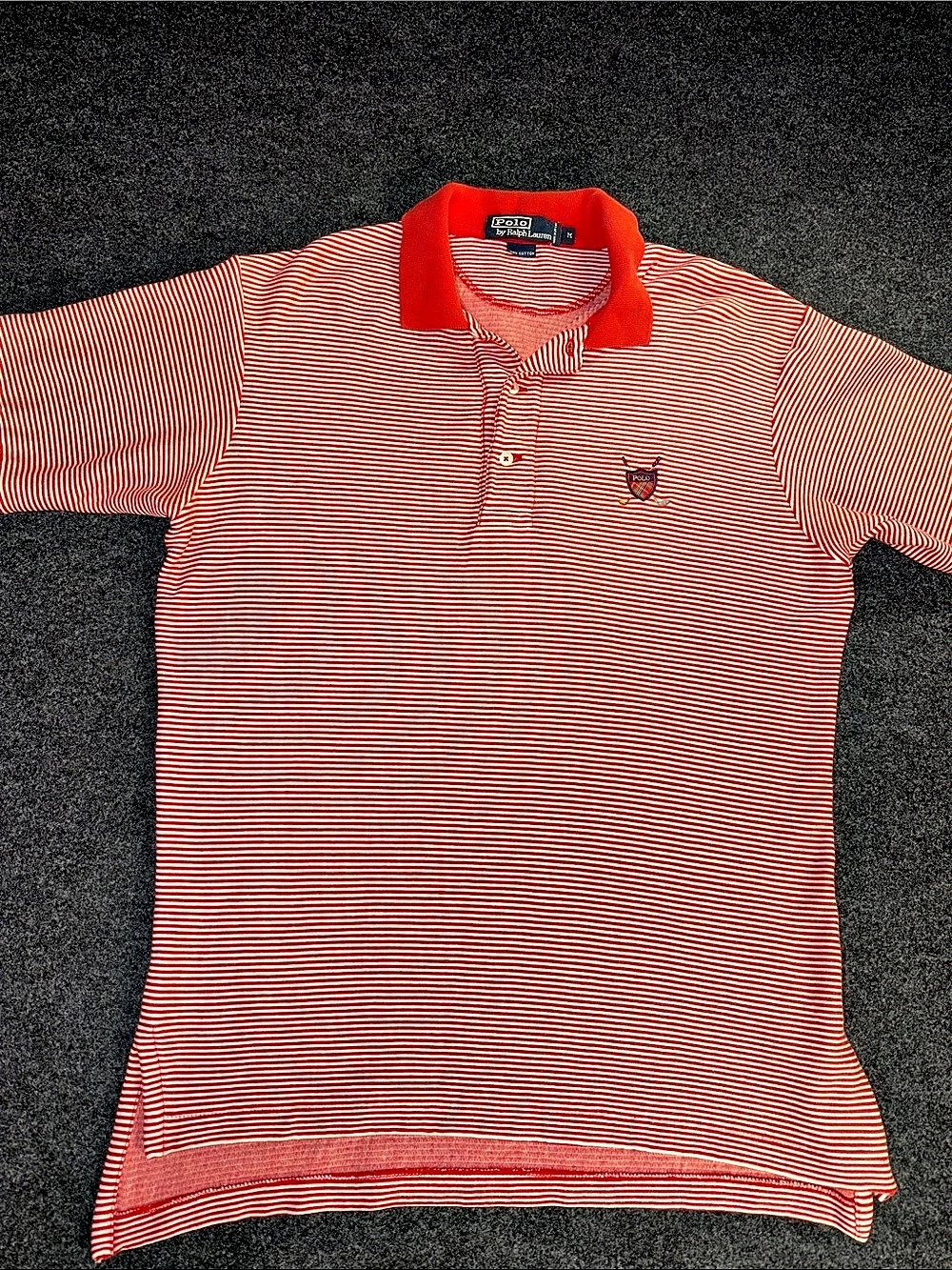 Polo Ralph Lauren Red and White Striped Crest Polo Shirt Men’s M 100% Cotton